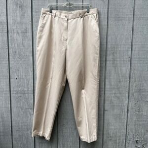 L.L.Bean Original Fit Women's Khaki Beige Cotton Pleated Casual Pants Trousers‎